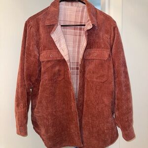 Love Tree 2-in-1 Rust Corduroy and Pink Plaid Button-Up Shirt Jacket